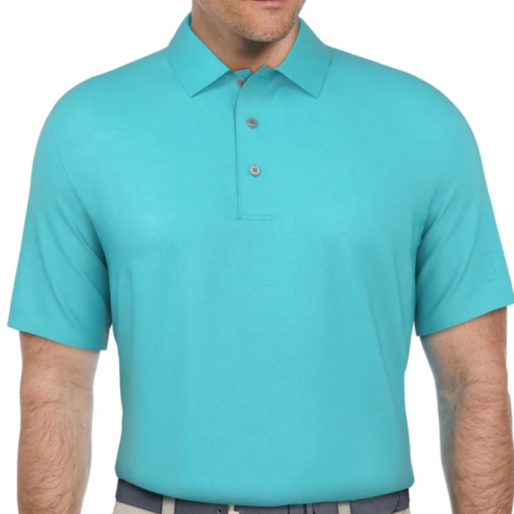 Pga Tour Men's Airflux Golf Short Sleeve Polo Blue Curacao Medium Cubavera Print
